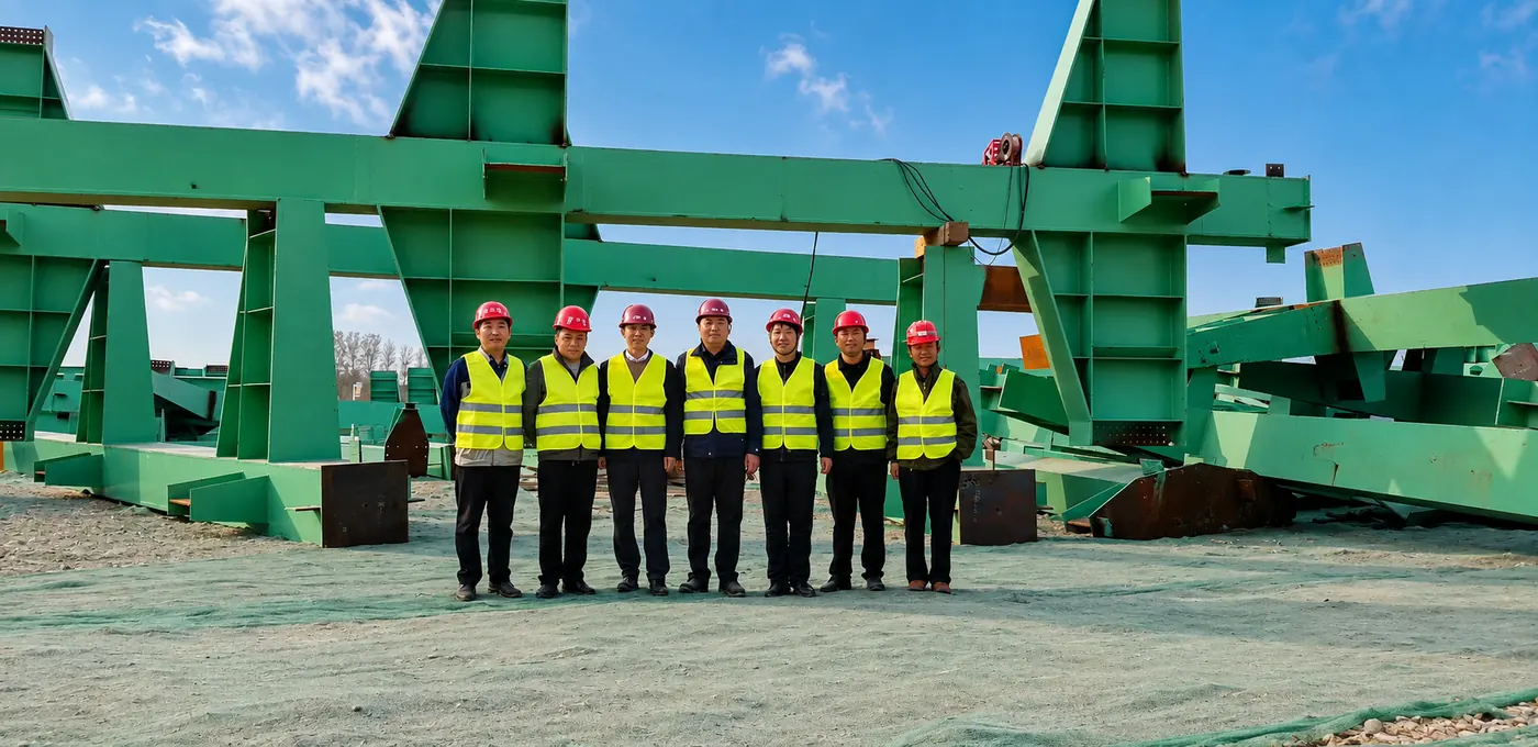 Zhongwei team in front of fabricated heavy steel members