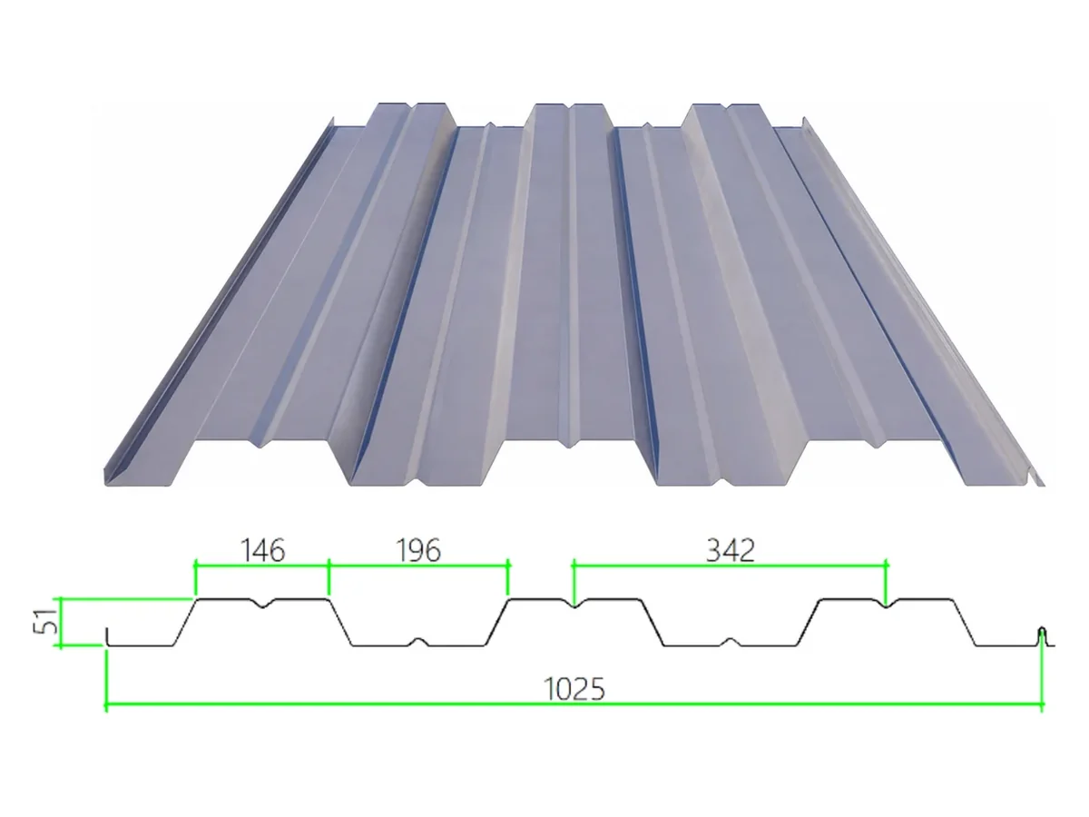 DECK-51-342-1025 steel floor decking with dimensioned cross-section