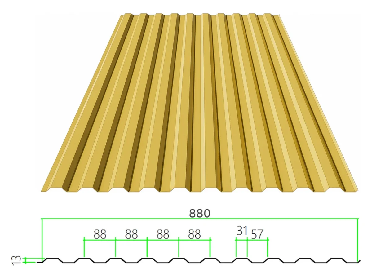 PS-13-88-880 profiled steel sheet with dimensioned cross-section