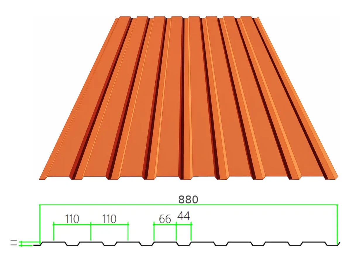 PS-11-110-880 profiled steel sheet with dimensioned cross-section