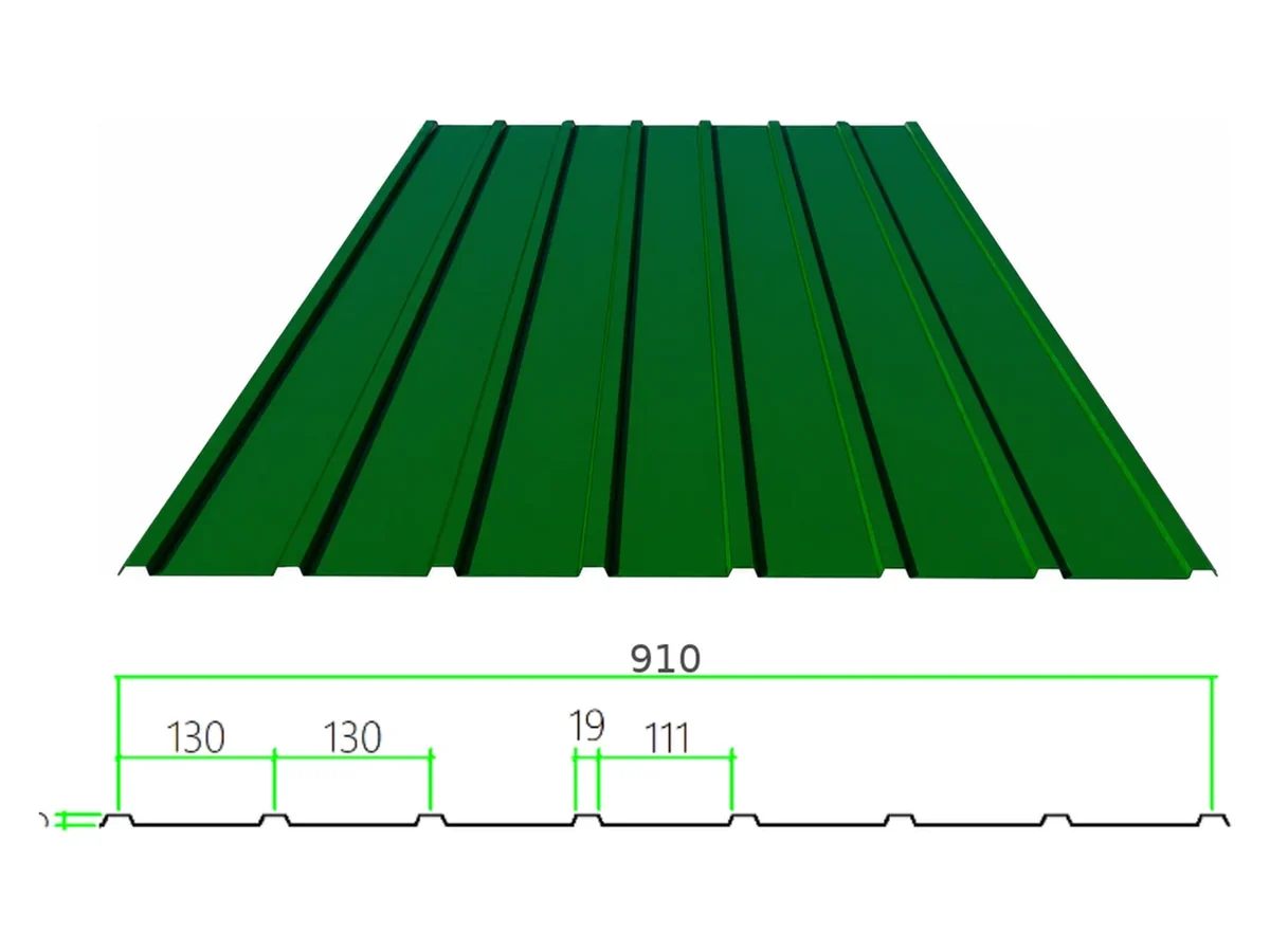 PS-9-130-910 profiled steel sheet with dimensioned cross-section