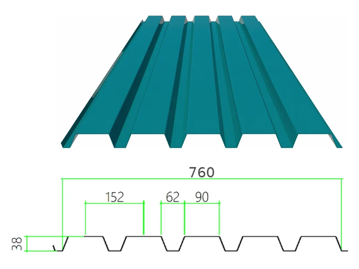 PS-38-152-760 profiled steel sheet with dimensioned cross-section