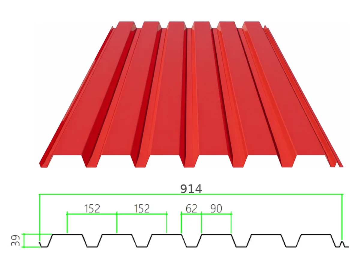 DECK-39-152-914 profiled steel sheet with dimensioned cross-section