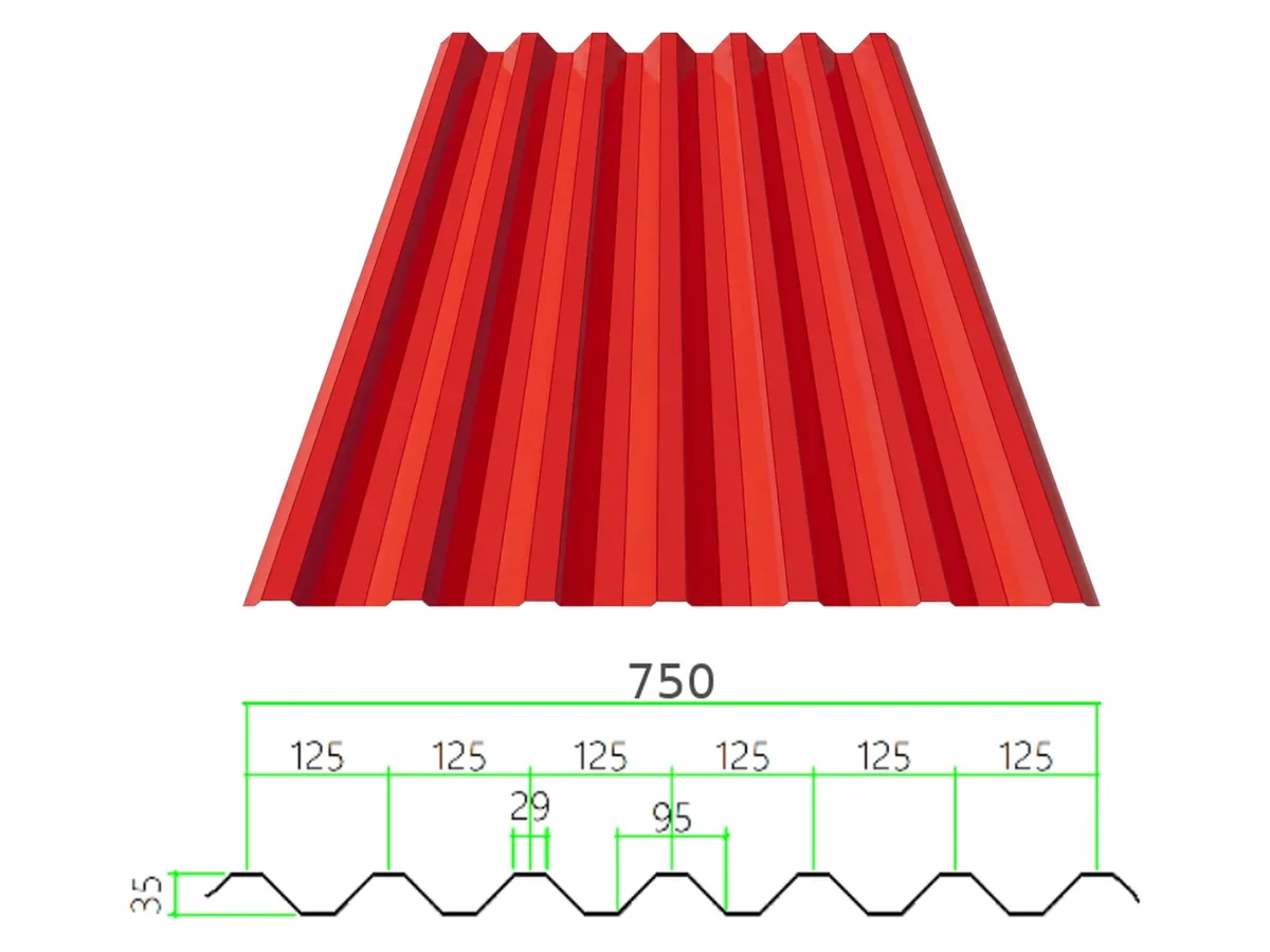 PS-35-125-750 profiled steel sheet with dimensioned cross-section