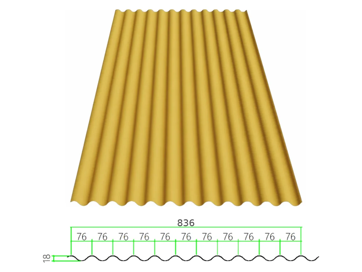 DECK-18-76-836 profiled steel sheet with dimensioned cross-section