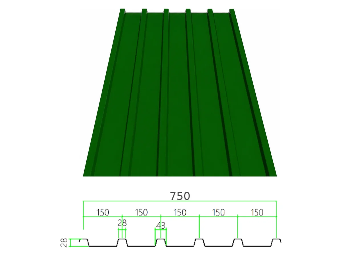 PS-28-150-750 profiled steel sheet with dimensioned cross-section