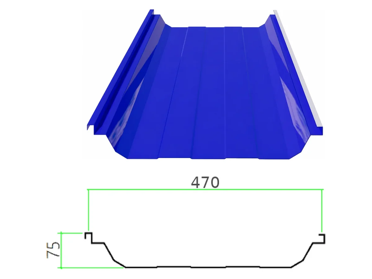 PS-75-470 profiled steel sheet with dimensioned cross-section