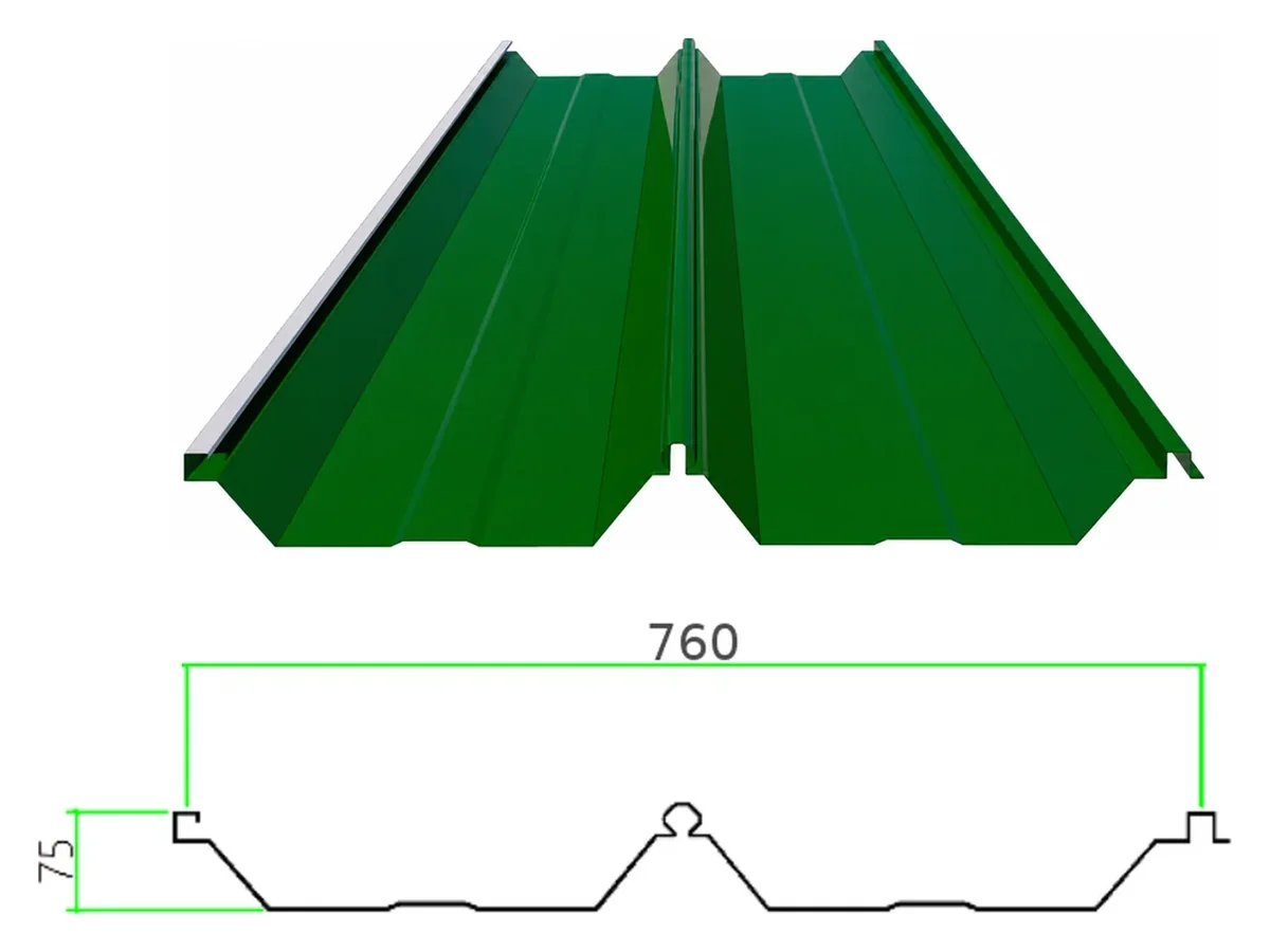 PS-75-380-760 profiled steel sheet with dimensioned cross-section