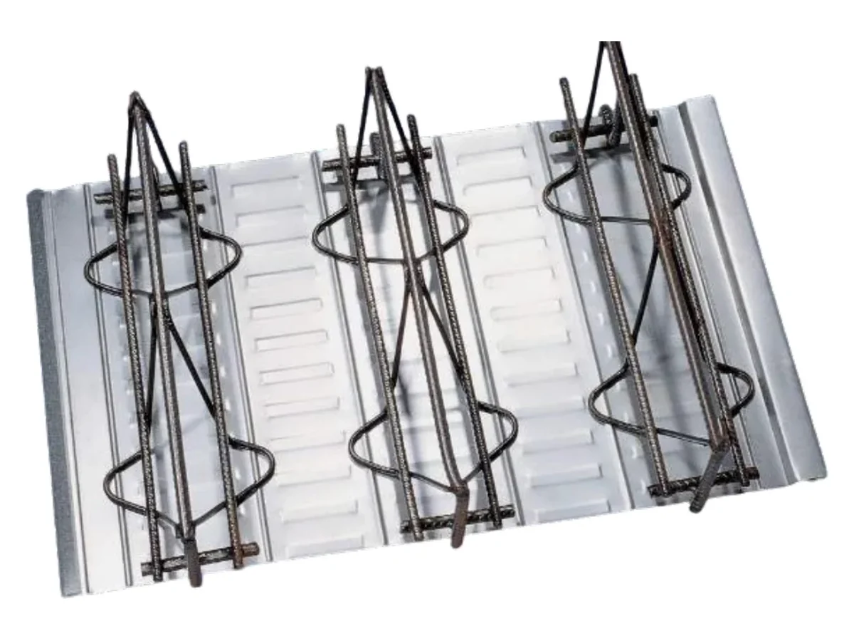 Steel bar truss deck product view showing truss bars welded to bottom formwork