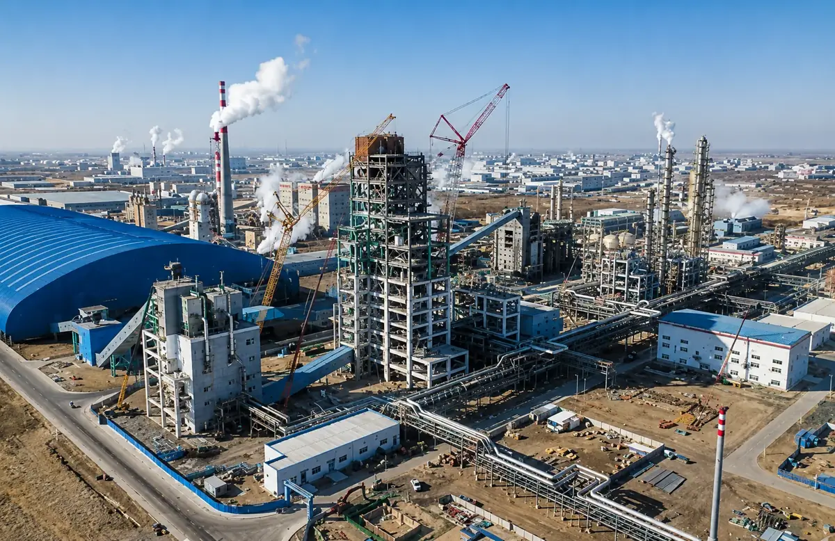 Box-section steel equipment frame at the Meihua gasification plant in Tongliao