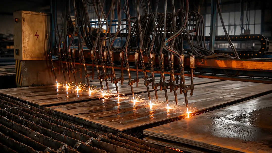 CNC flame cutting of steel plate