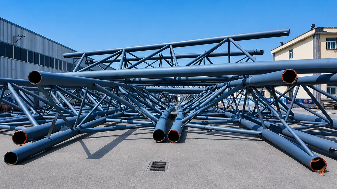 Fabricated pipe trusses in the factory yard